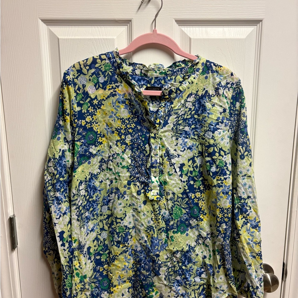Talbots Blue and Green Floral Top